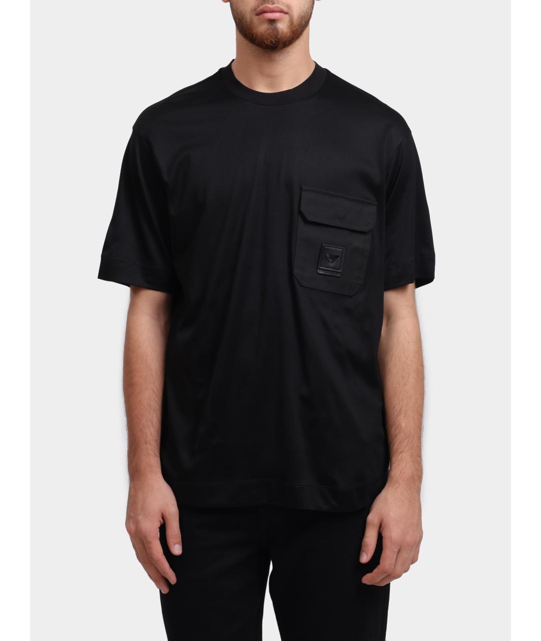 EMPORIO ARMANI Черная хлопковая футболка, фото 5
