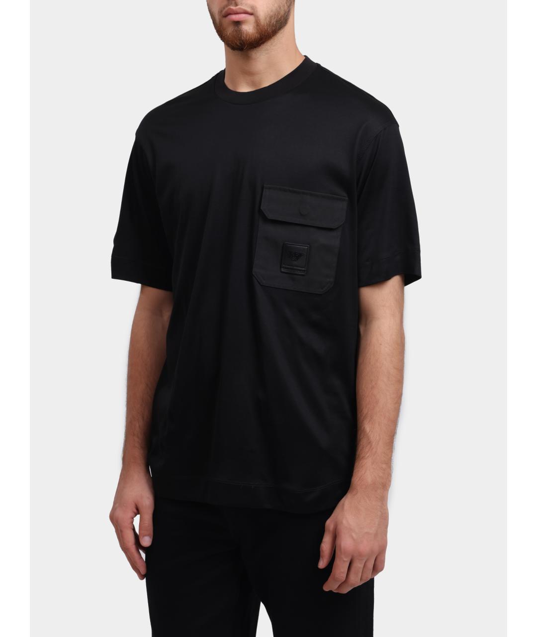 EMPORIO ARMANI Черная хлопковая футболка, фото 3
