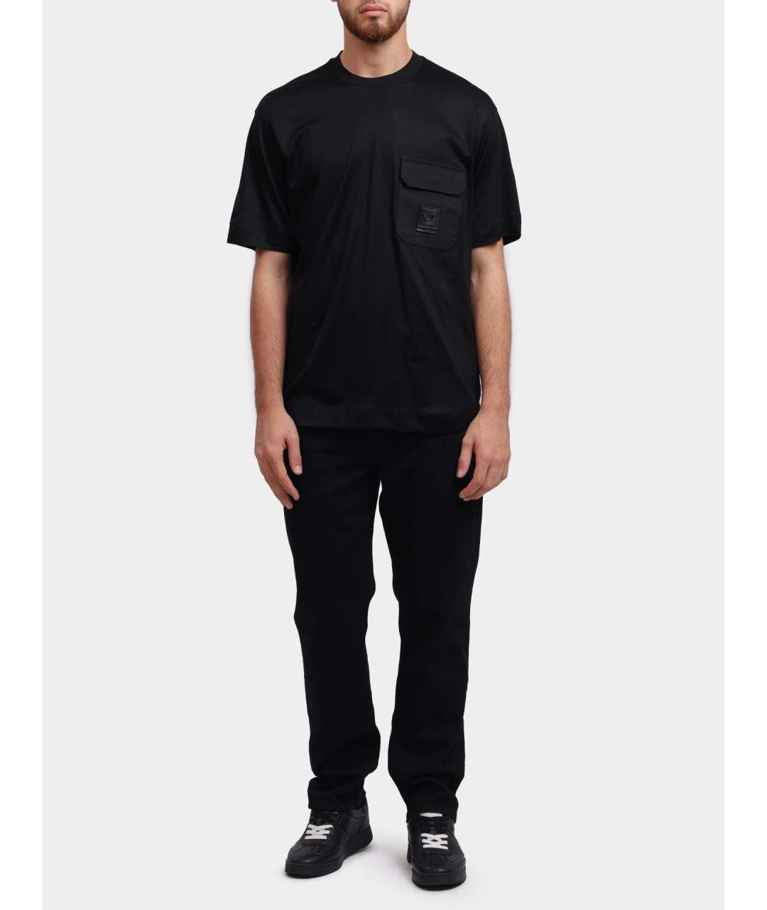 EMPORIO ARMANI Черная хлопковая футболка, фото 2