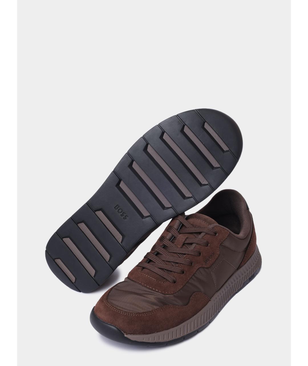 HUGO BOSS Коричневые замшевые низкие кроссовки / кеды, фото 4