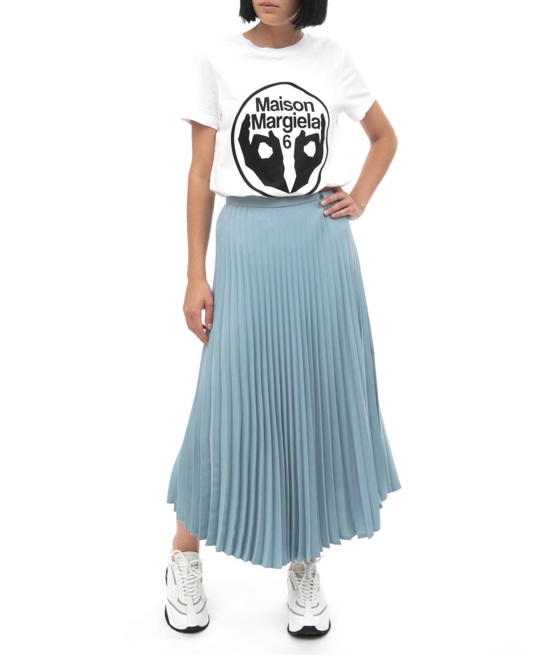 MM6 MAISON MARGIELA Голубая полиэстеровая юбка миди, фото 2