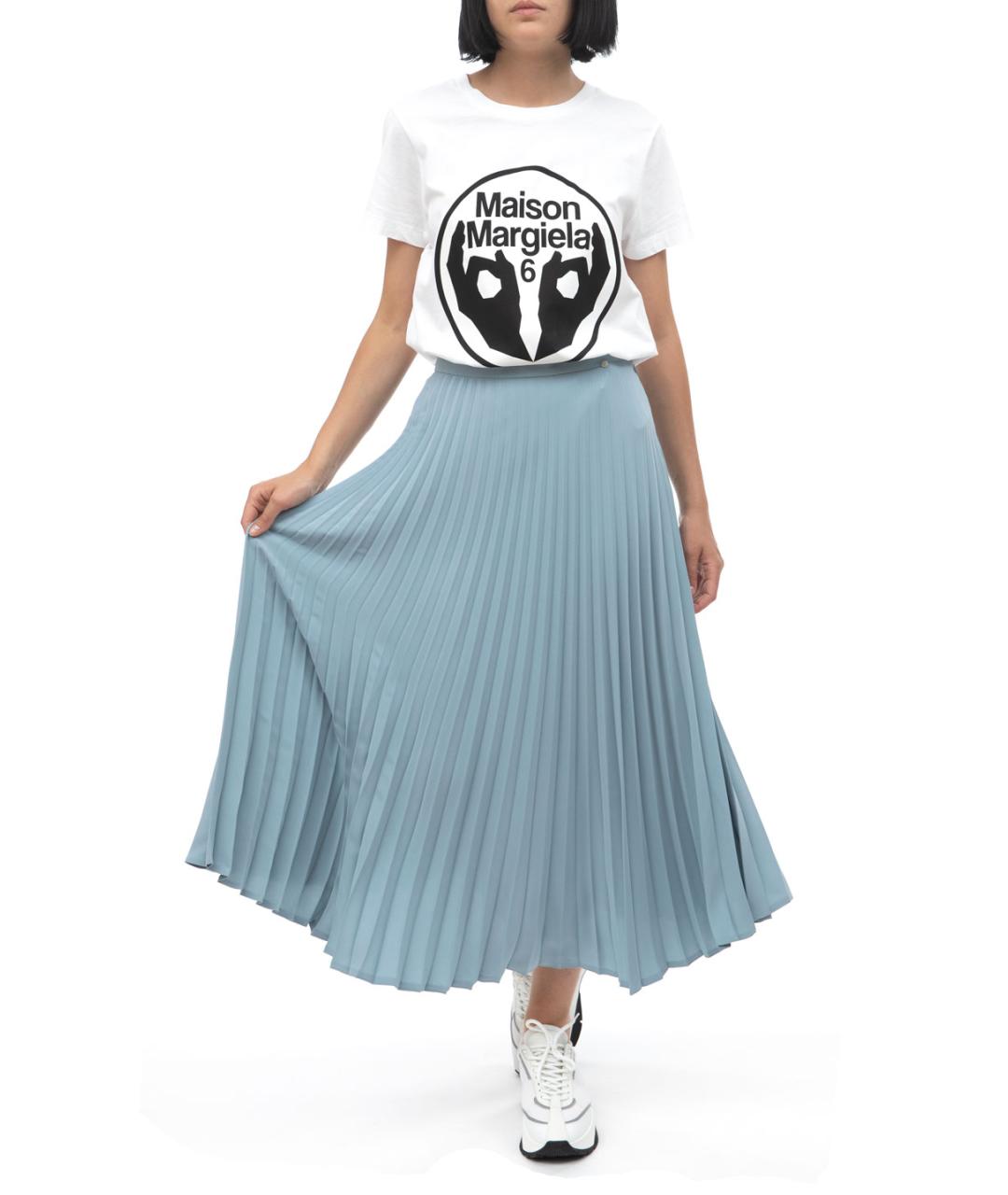 MM6 MAISON MARGIELA Голубая полиэстеровая юбка миди, фото 3