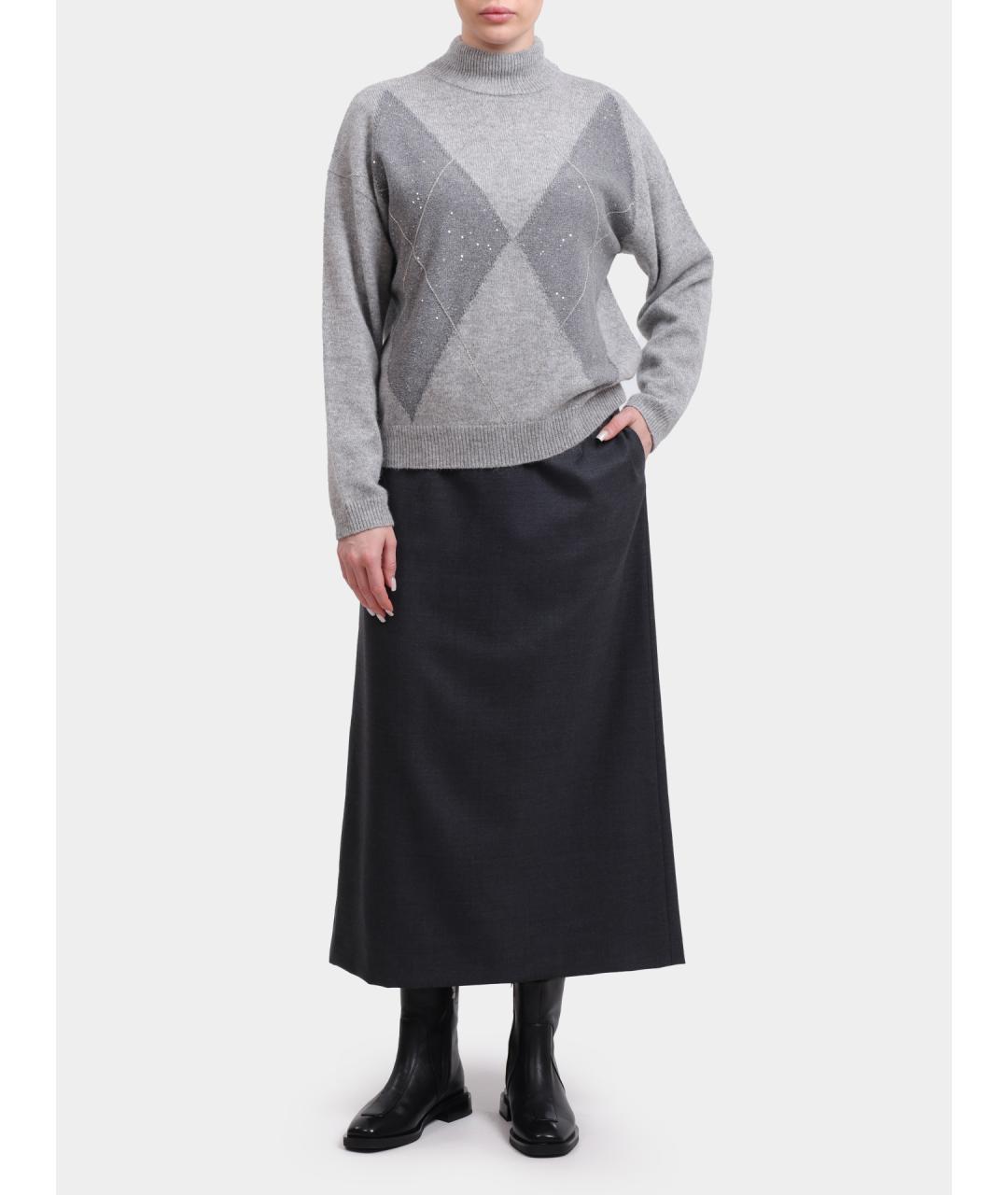 HERNO Серая шерстяная юбка миди, фото 2