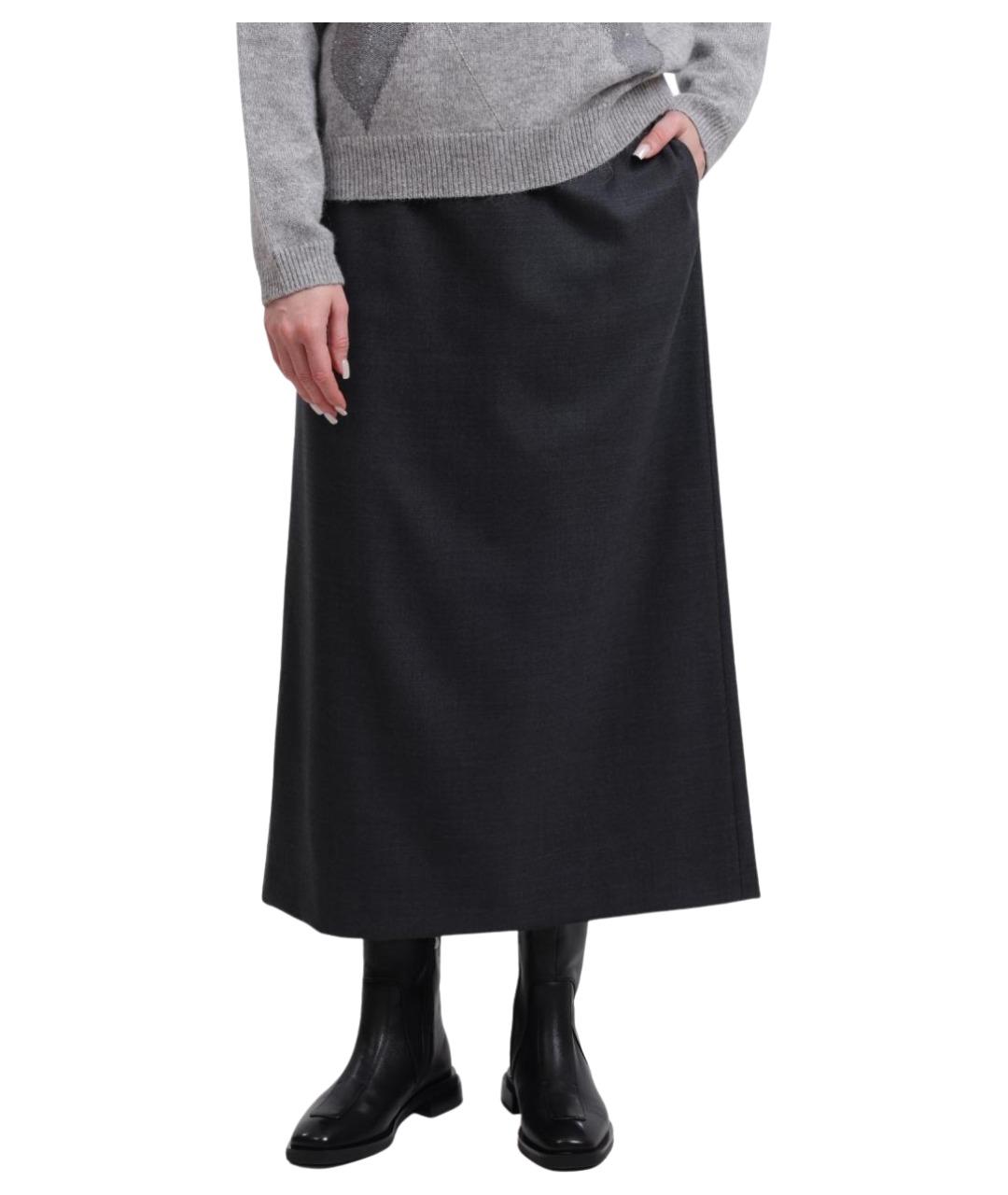 HERNO Серая шерстяная юбка миди, фото 1