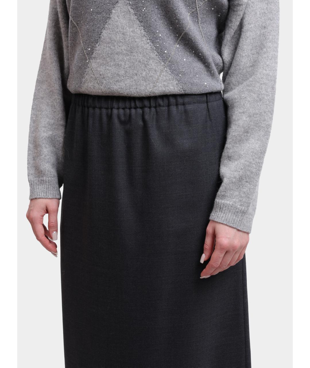 HERNO Серая шерстяная юбка миди, фото 4
