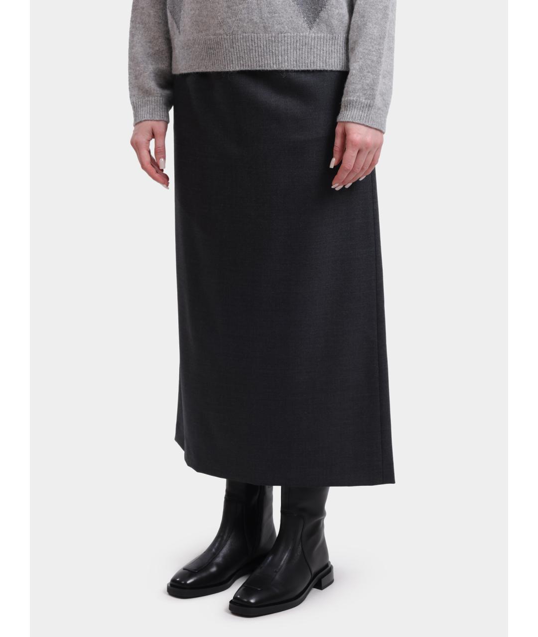 HERNO Серая шерстяная юбка миди, фото 3