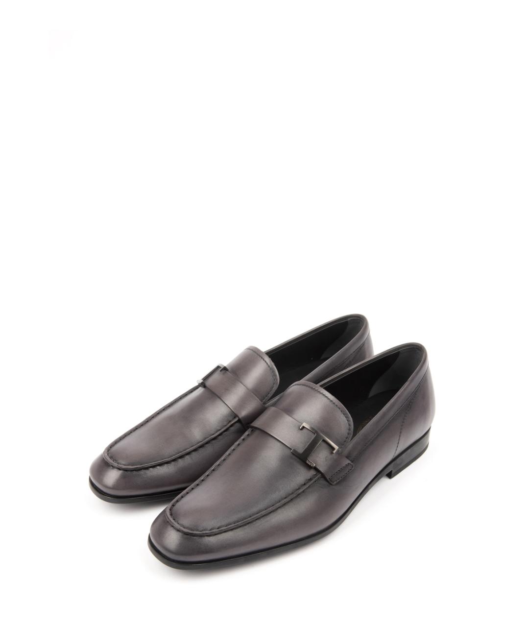 TOD'S Серые кожаные лоферы, фото 2