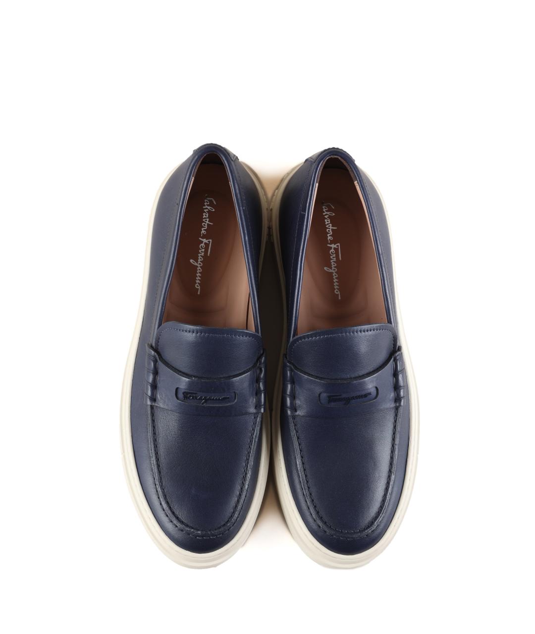 FERRAGAMO Синие кожаные лоферы, фото 5