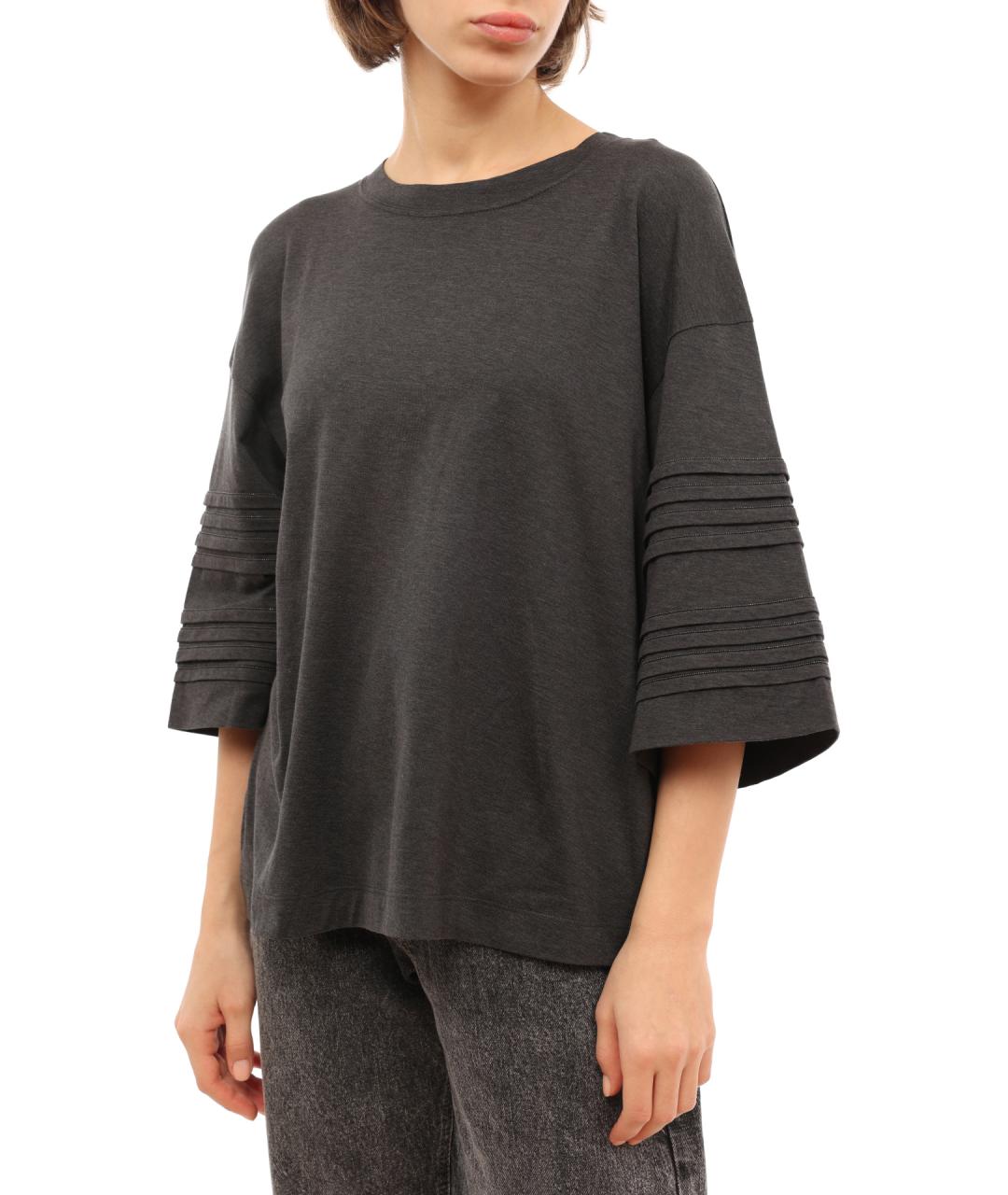 BRUNELLO CUCINELLI Серая хлопковая футболка, фото 6