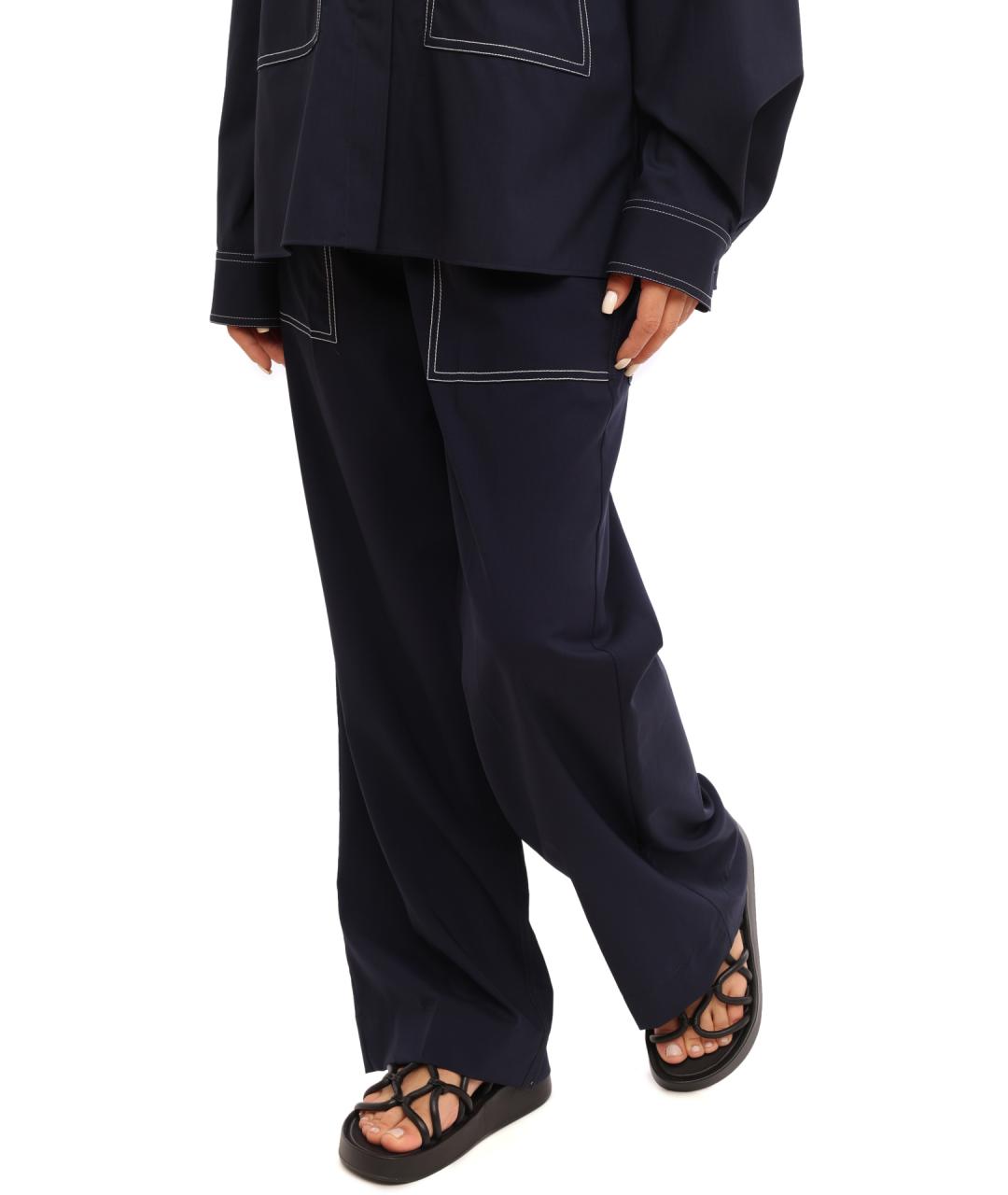 PORTS 1961 Синие хлопковые прямые брюки, фото 3