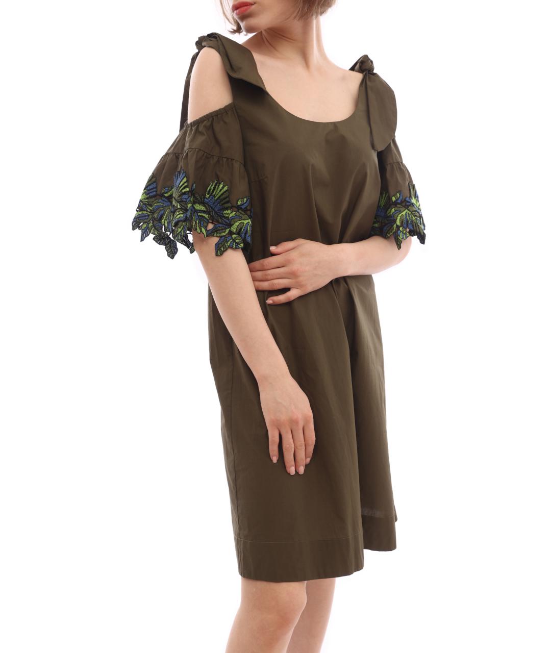 PINKO Хаки хлопковое повседневное платье, фото 7