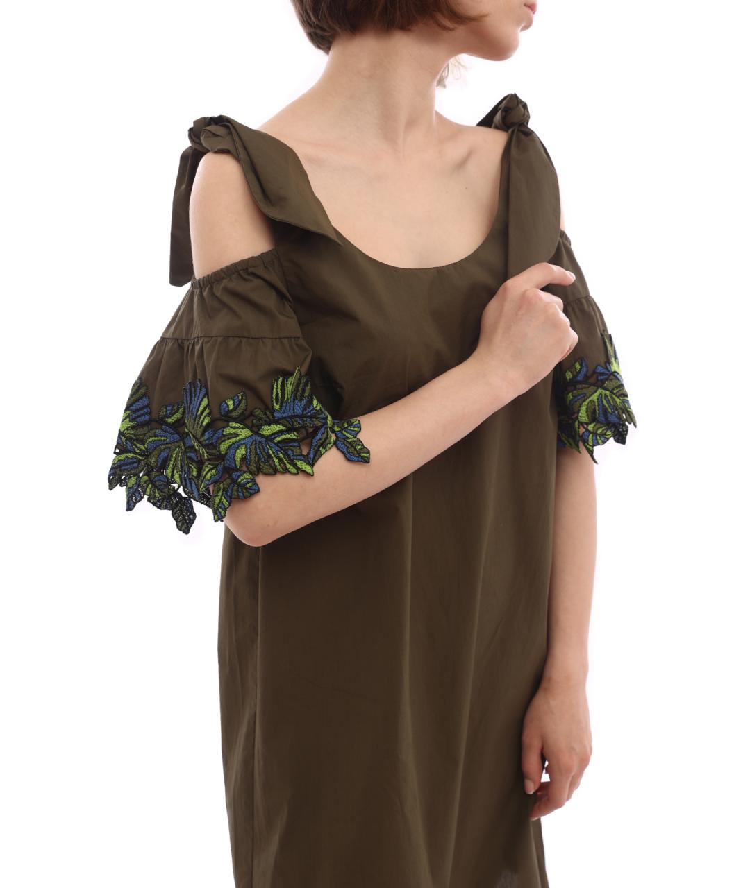 PINKO Хаки хлопковое повседневное платье, фото 6