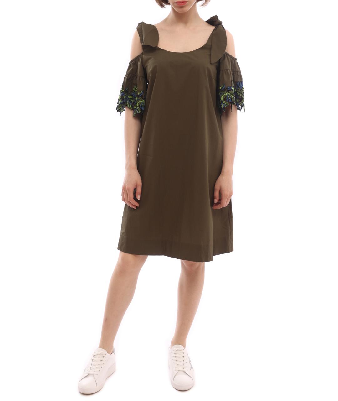 PINKO Хаки хлопковое повседневное платье, фото 4