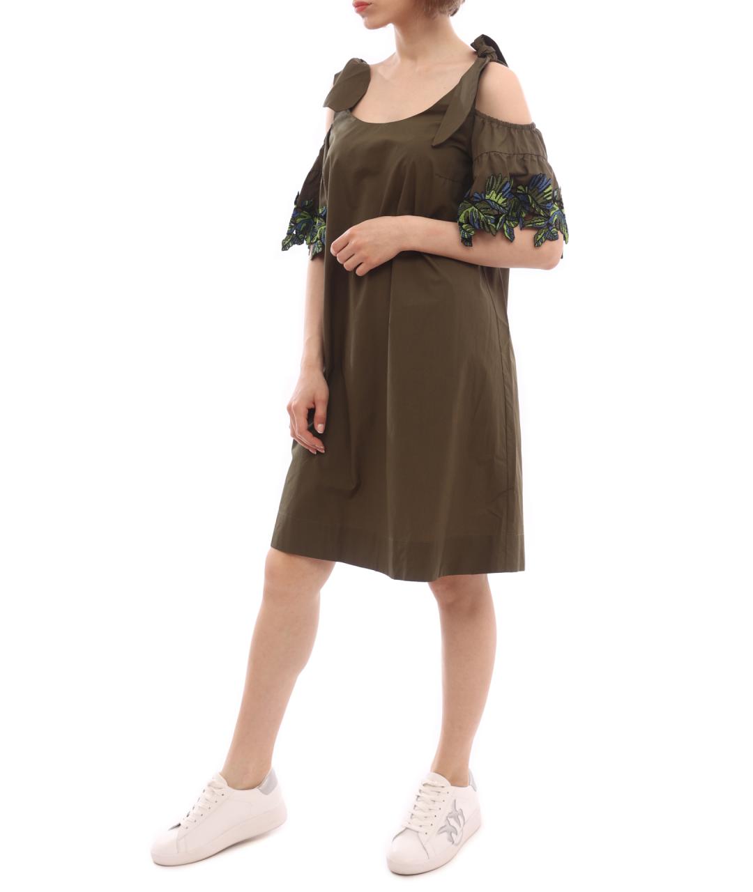PINKO Хаки хлопковое повседневное платье, фото 3