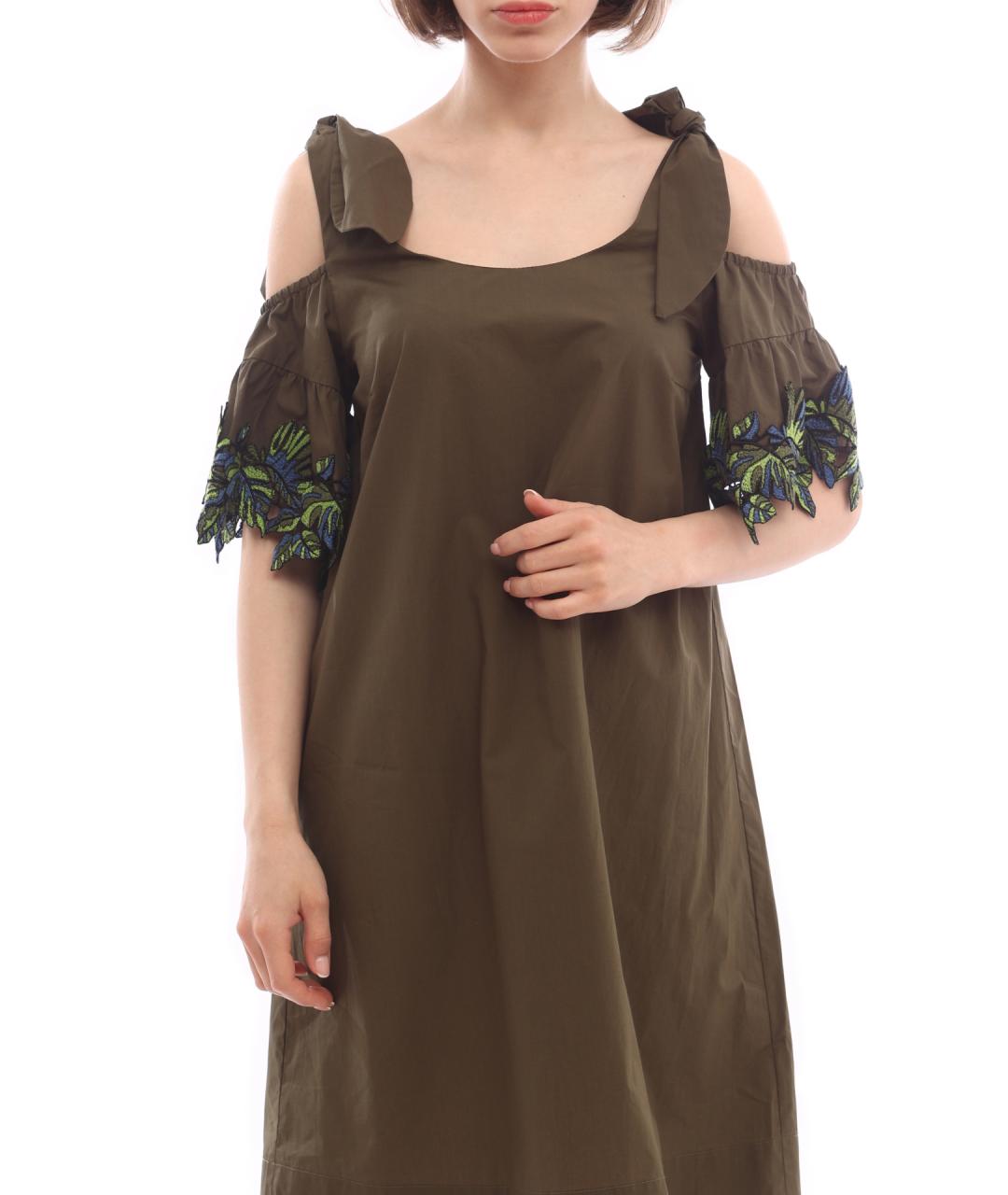 PINKO Хаки хлопковое повседневное платье, фото 2