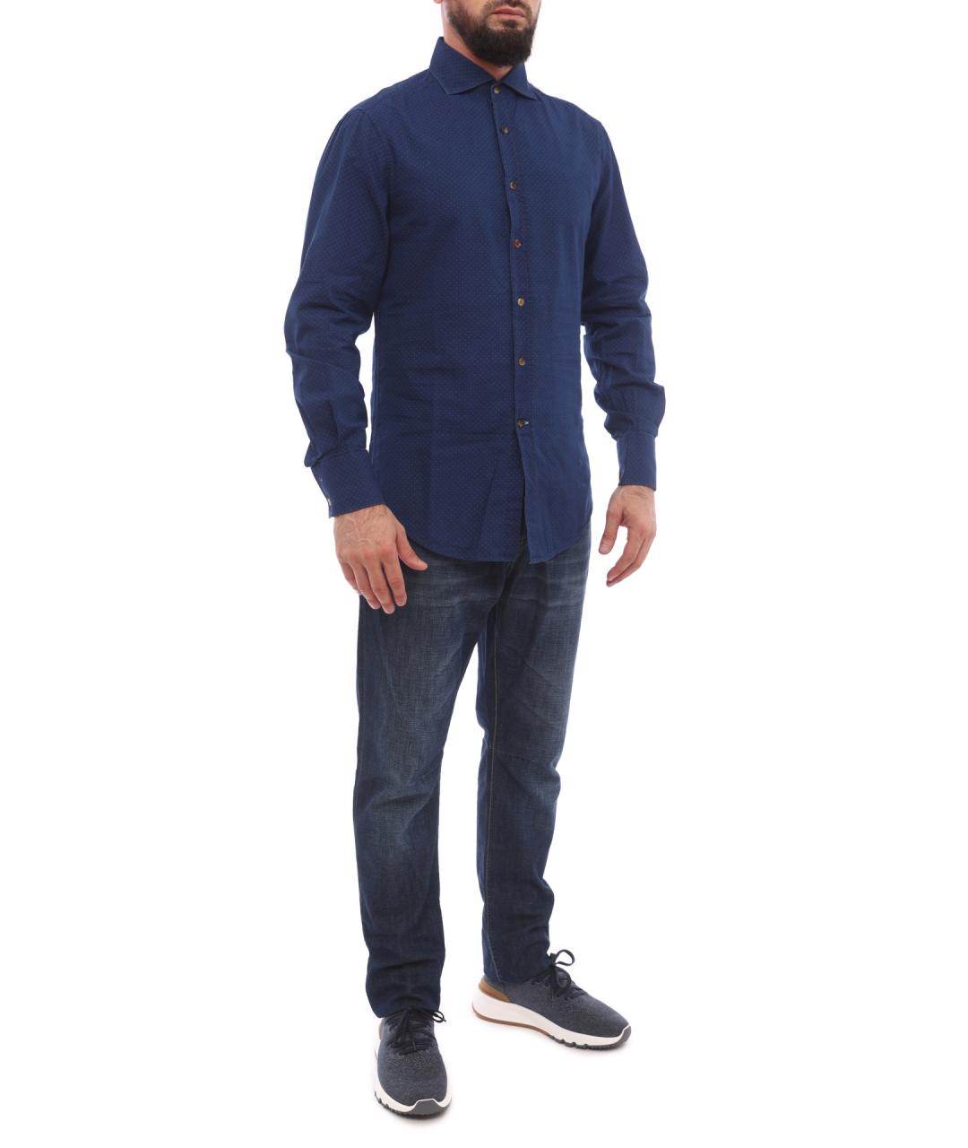 BRUNELLO CUCINELLI Синяя хлопковая кэжуал рубашка, фото 2