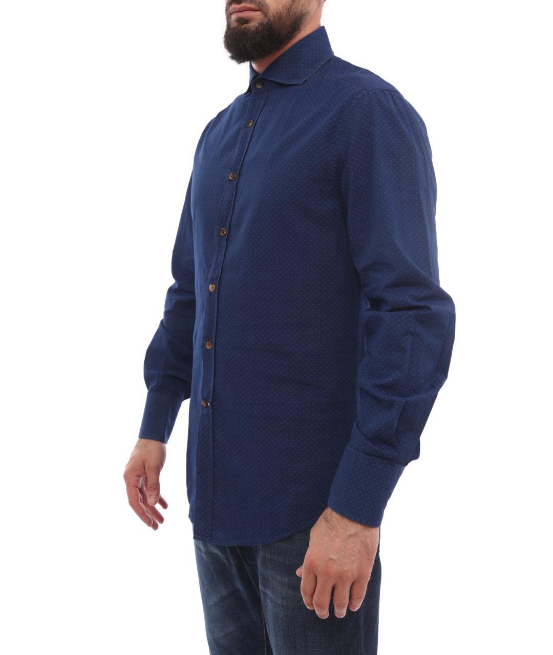 BRUNELLO CUCINELLI Синяя хлопковая кэжуал рубашка, фото 4