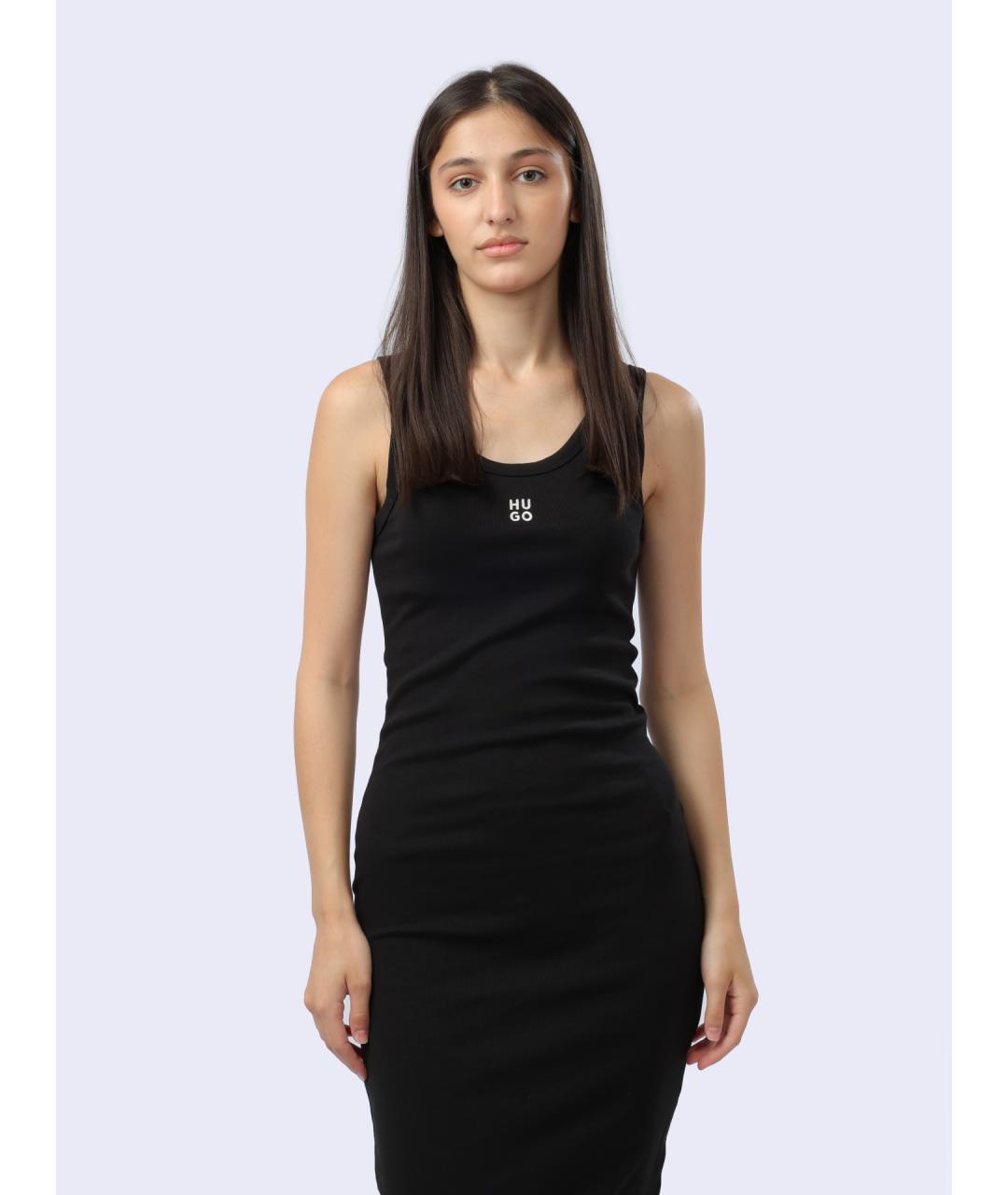 HUGO Черное хлопковое повседневное платье, фото 2