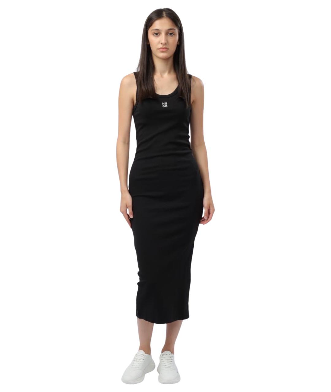 HUGO Черное хлопковое повседневное платье, фото 1