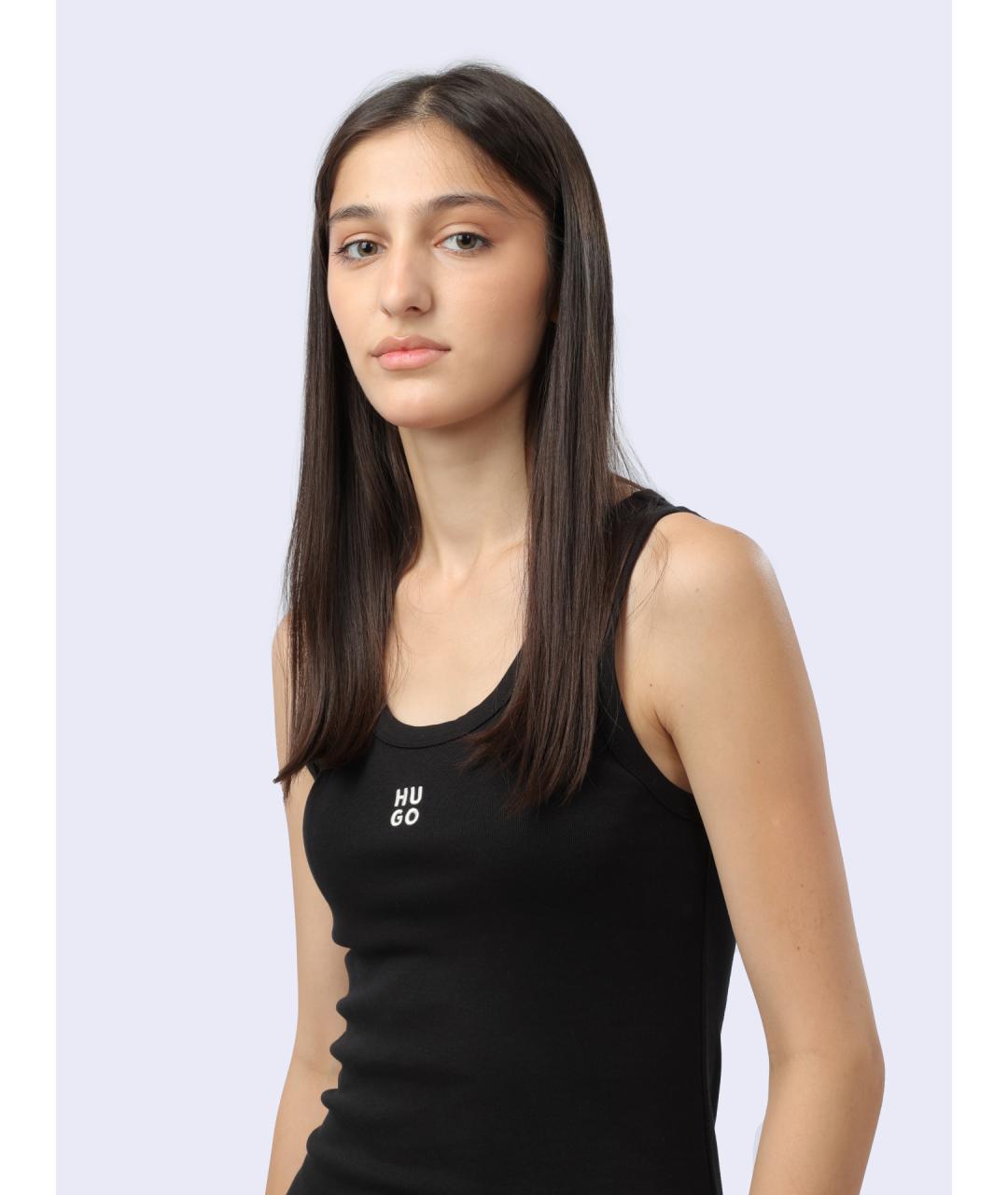 HUGO Черное хлопковое повседневное платье, фото 3