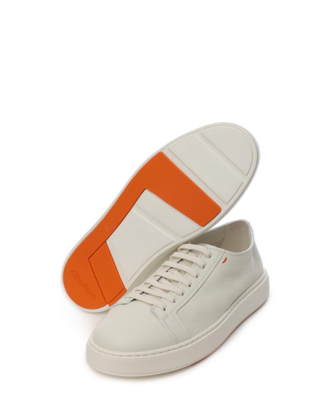 SANTONI Белые кожаные низкие кроссовки / кеды, фото 4