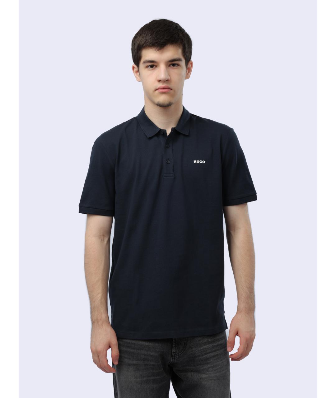 HUGO Синее хлопковое поло с коротким рукавом, фото 7