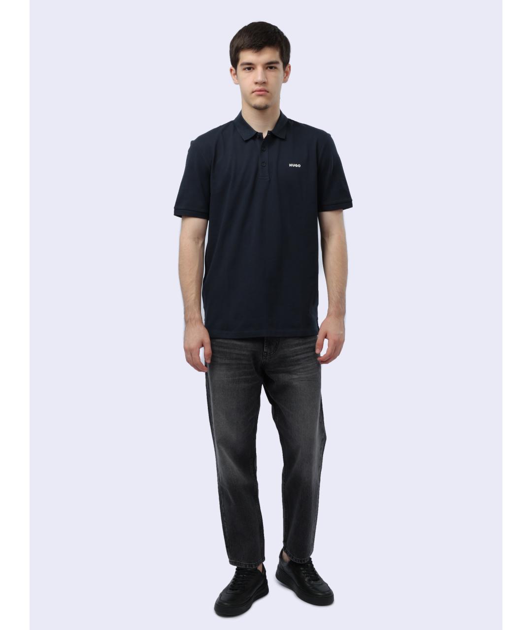 HUGO Синее хлопковое поло с коротким рукавом, фото 2