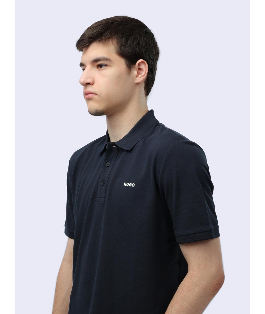 HUGO Синее хлопковое поло с коротким рукавом, фото 4