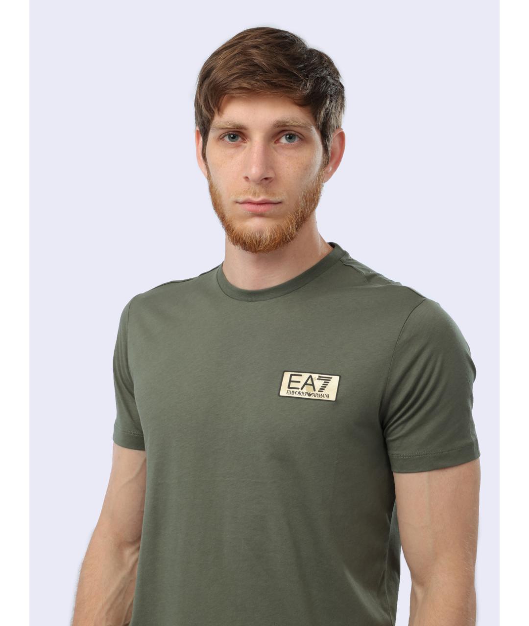 EA7 Хаки хлопковая футболка, фото 4
