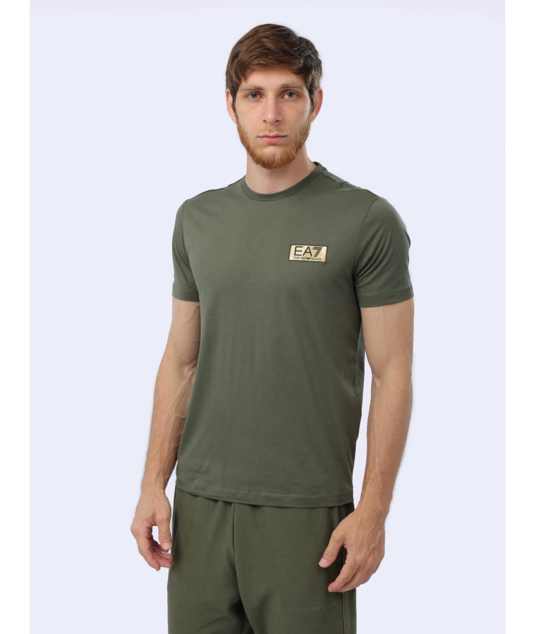 EA7 Хаки хлопковая футболка, фото 3