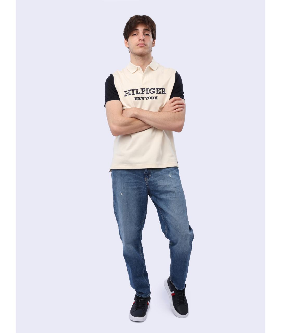 TOMMY HILFIGER Бежевое хлопковое поло с коротким рукавом, фото 2