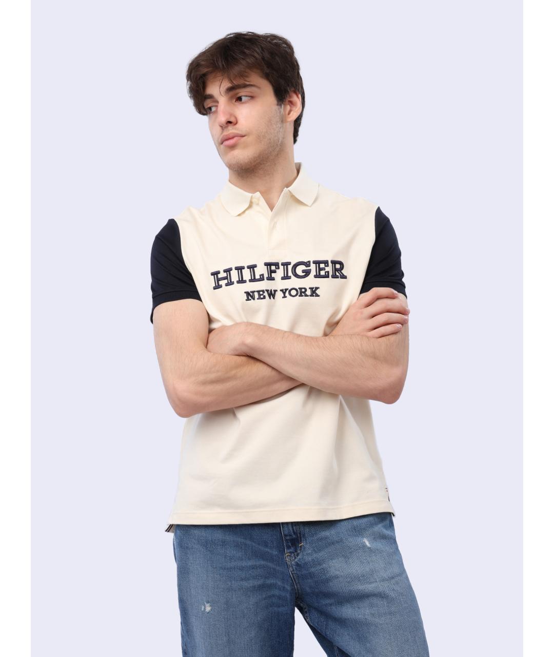 TOMMY HILFIGER Бежевое хлопковое поло с коротким рукавом, фото 3