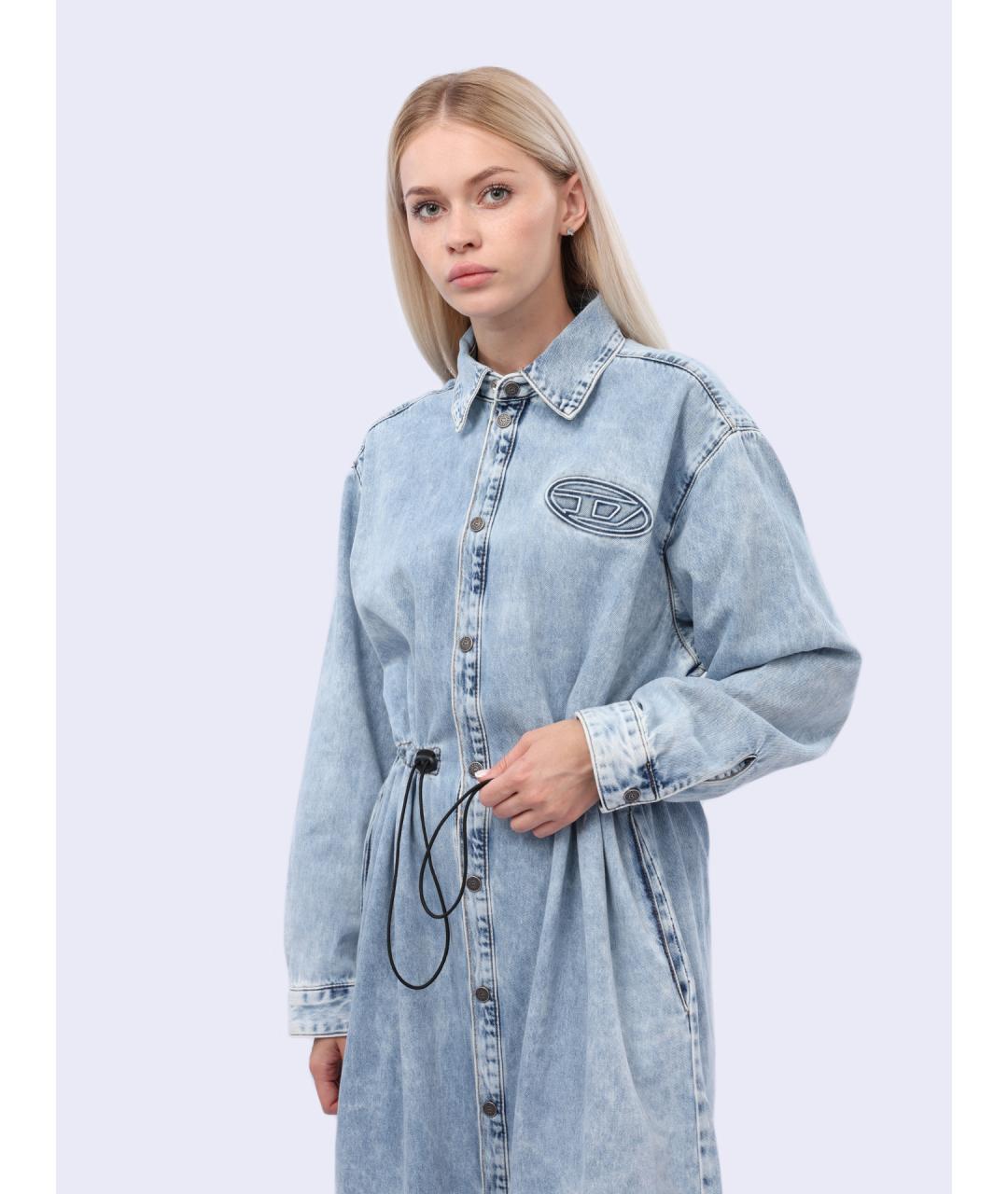 DIESEL Голубое хлопковое повседневное платье, фото 2