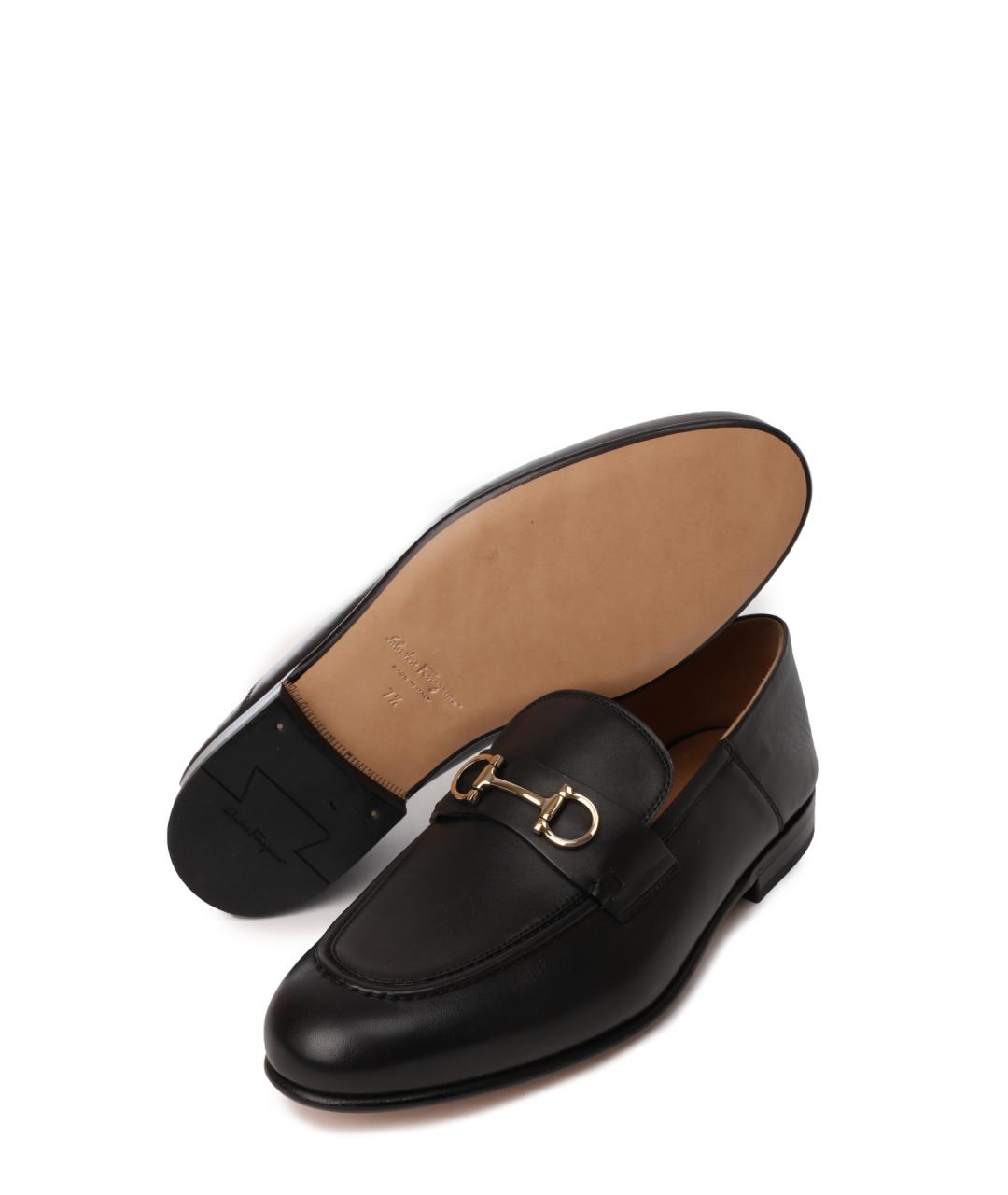 FERRAGAMO Черные кожаные лоферы, фото 4