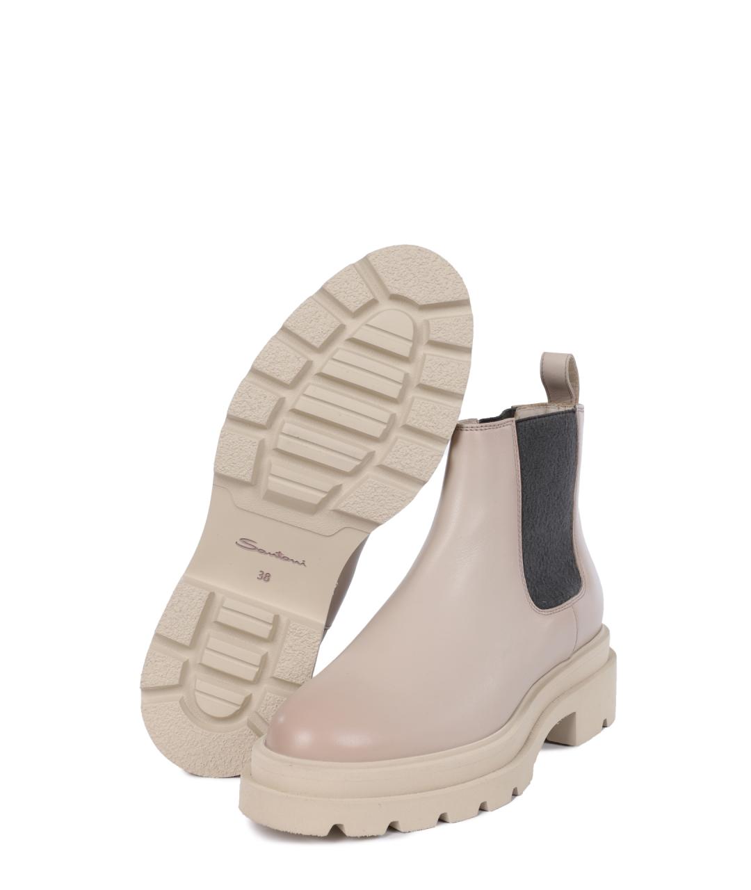 SANTONI Бежевые кожаные ботильоны, фото 4