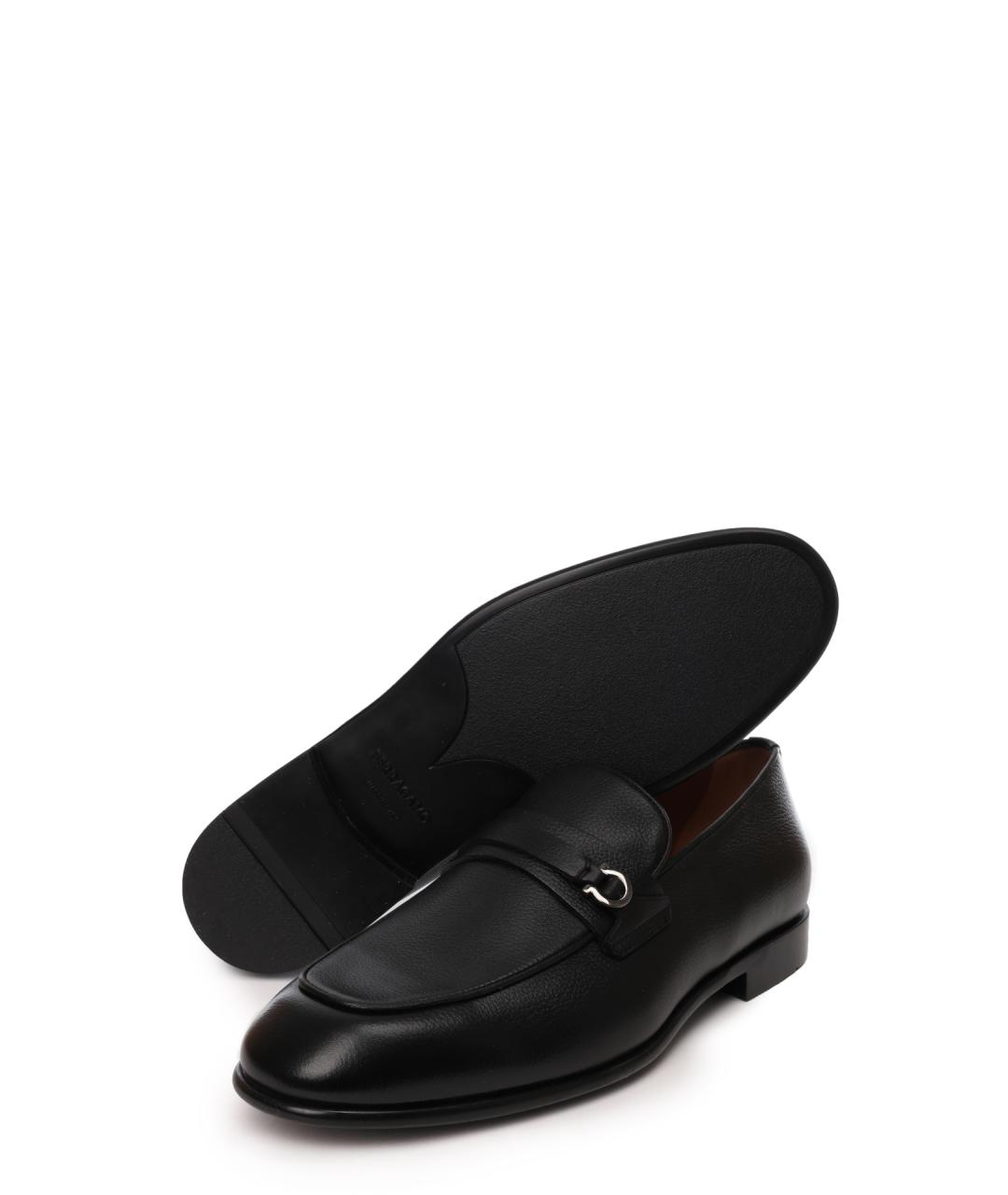 FERRAGAMO Черные кожаные лоферы, фото 4