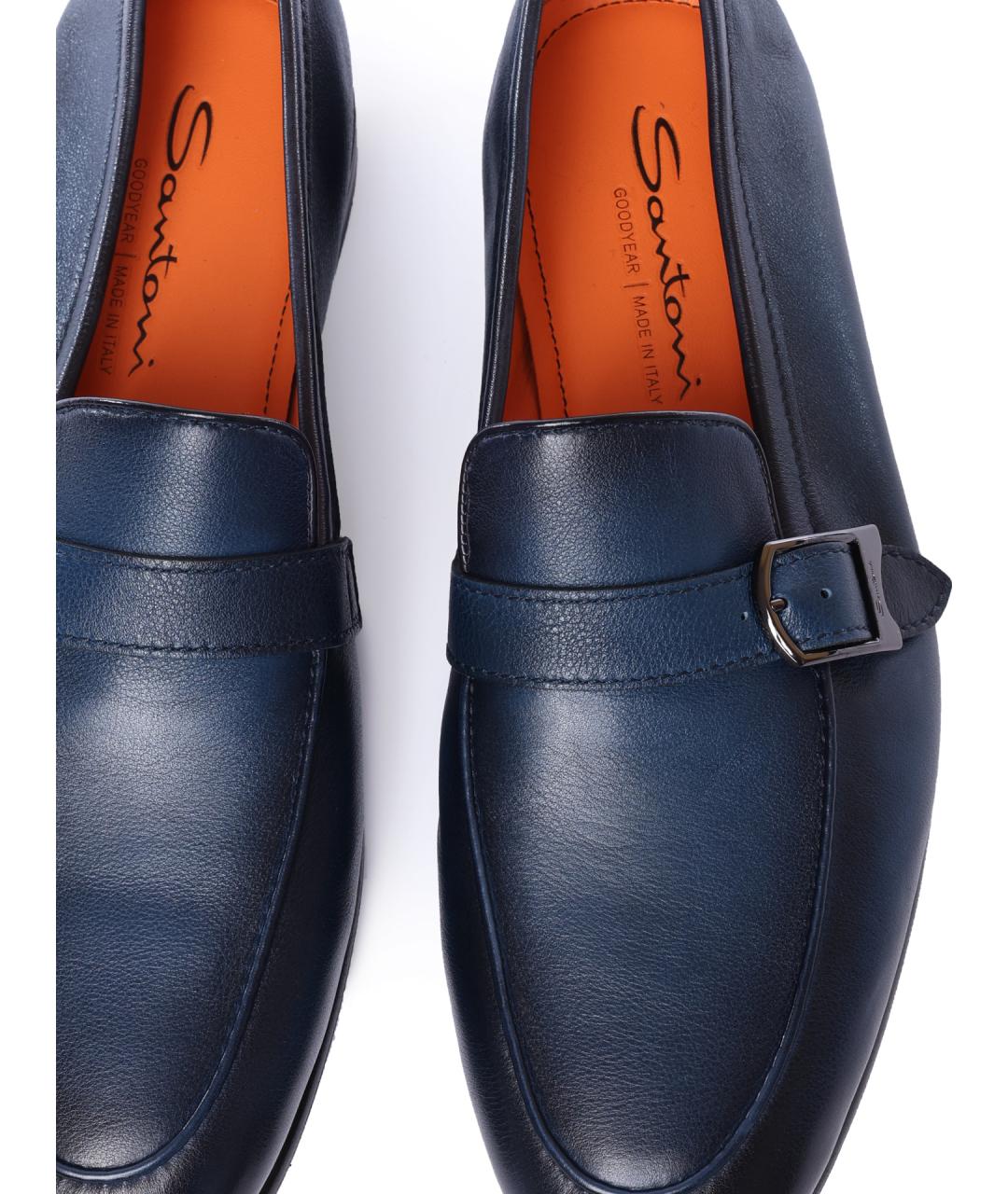 SANTONI Синие кожаные лоферы, фото 6