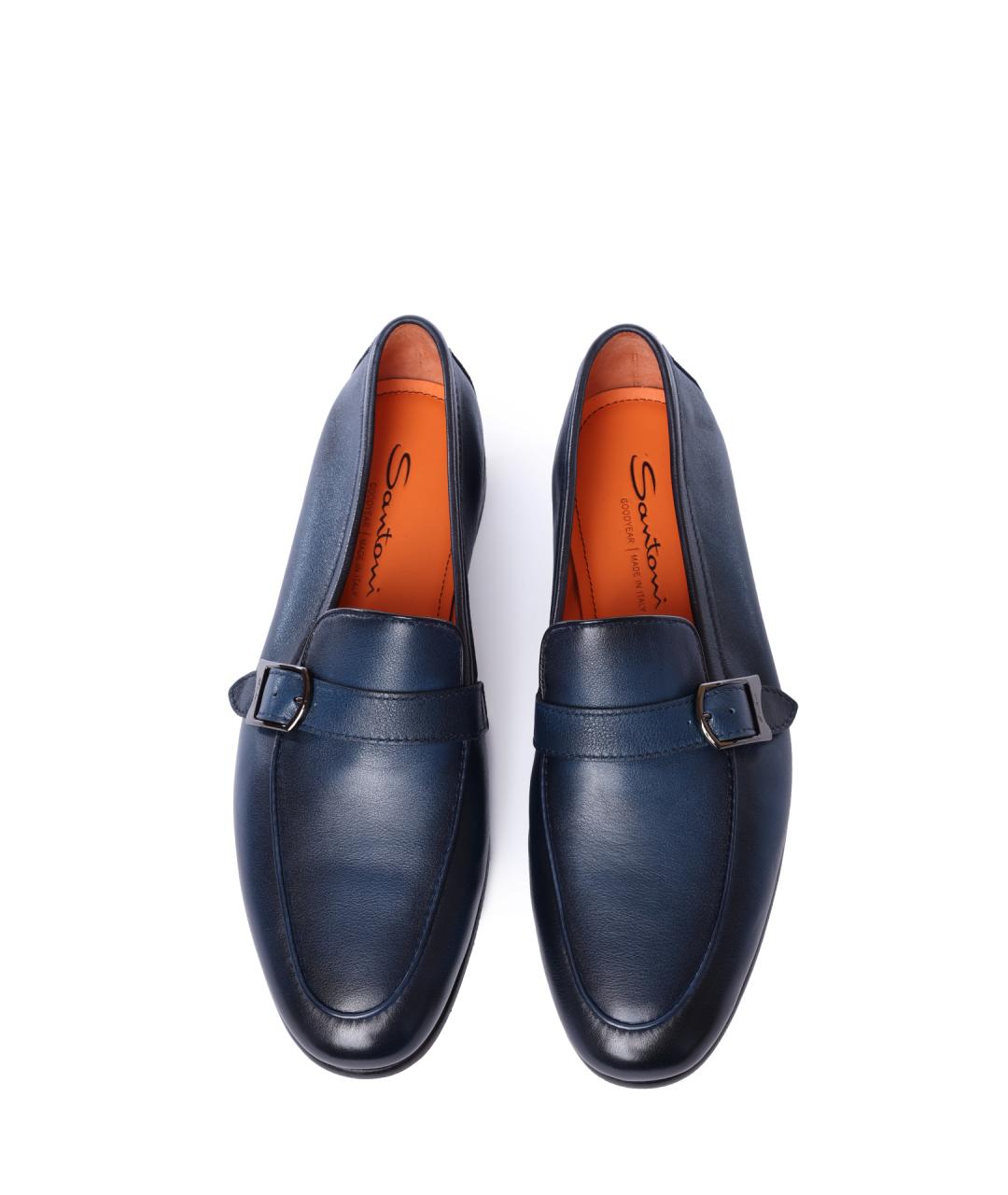 SANTONI Синие кожаные лоферы, фото 5