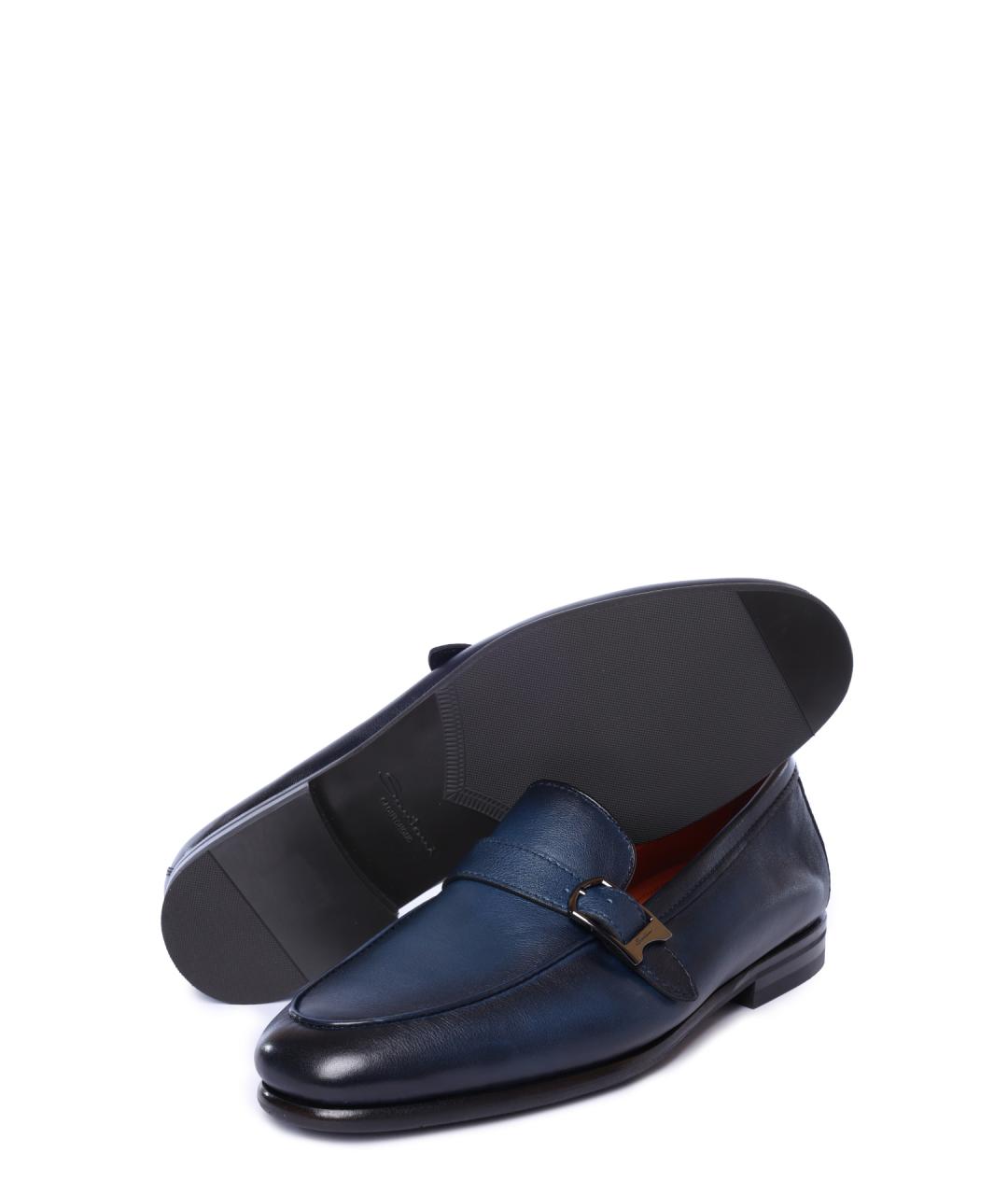 SANTONI Синие кожаные лоферы, фото 4