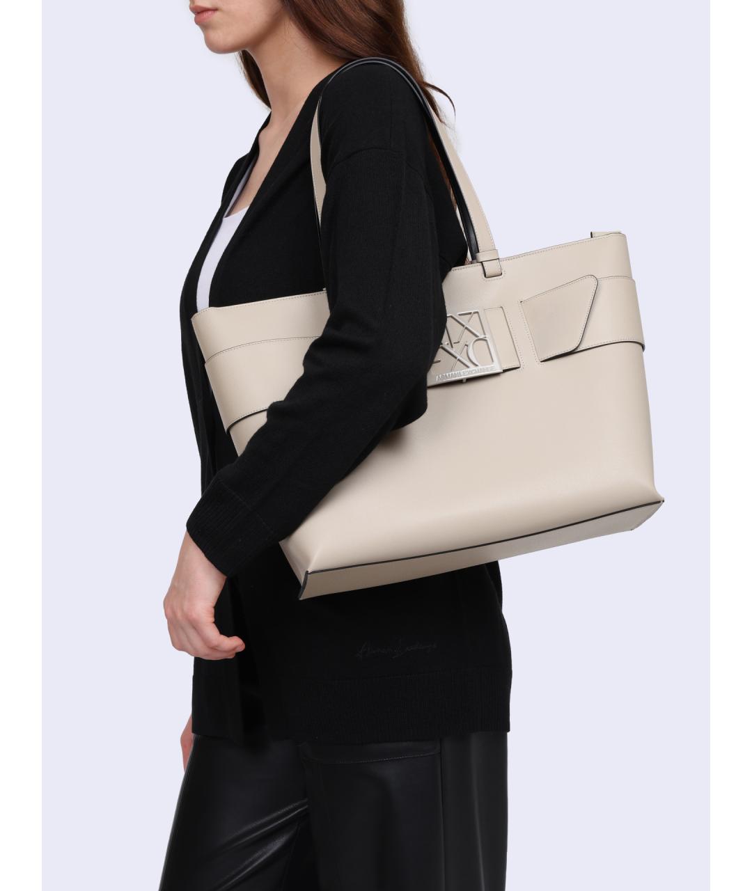 ARMANI EXCHANGE Бежевая сумка тоут из искусственной кожи, фото 5
