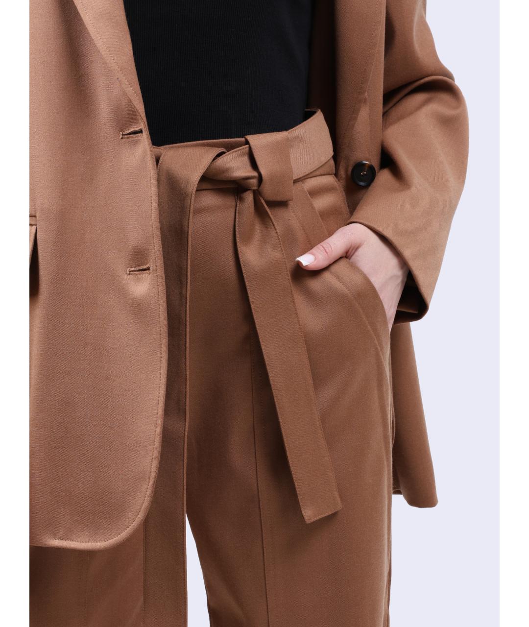 PINKO Коричневые шерстяные прямые брюки, фото 4
