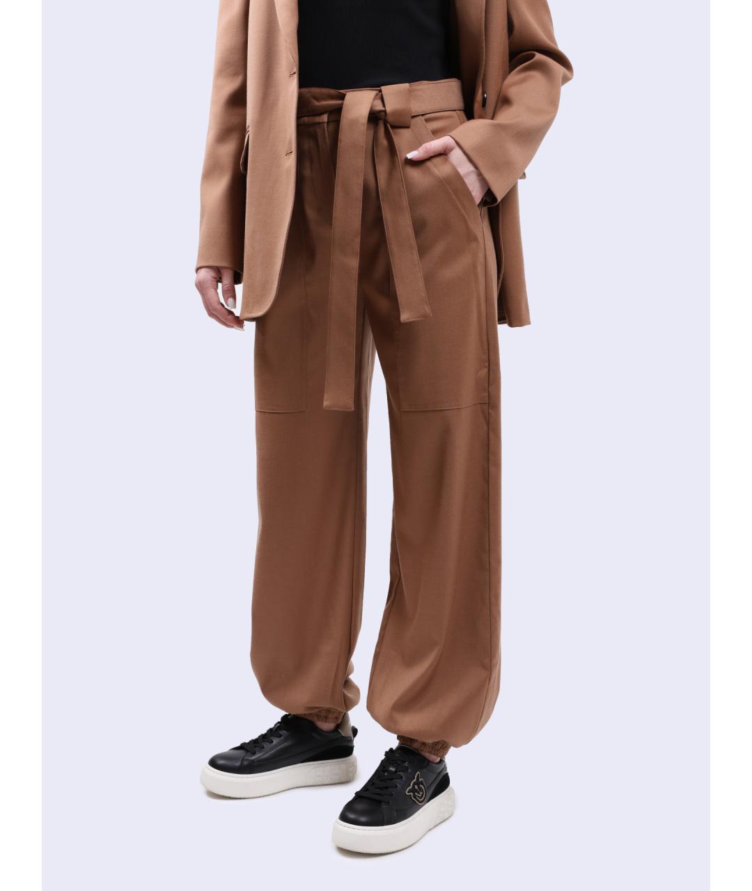 PINKO Коричневые шерстяные прямые брюки, фото 3