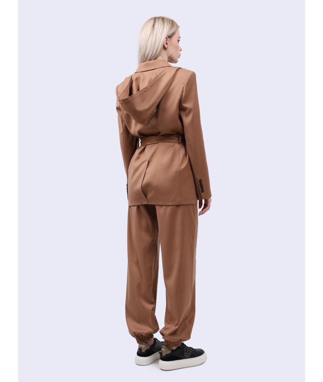 PINKO Коричневые шерстяные прямые брюки, фото 5