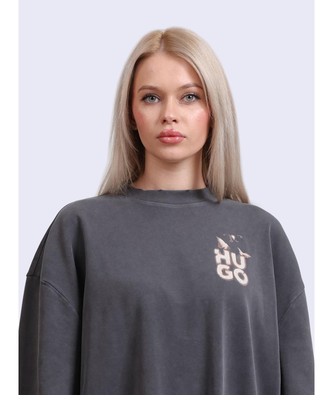 HUGO Серое хлопковое повседневное платье, фото 4