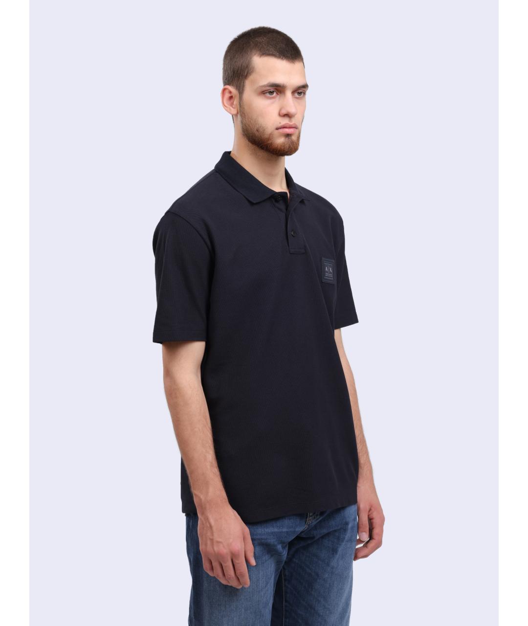 ARMANI EXCHANGE Синее хлопковое поло с коротким рукавом, фото 3