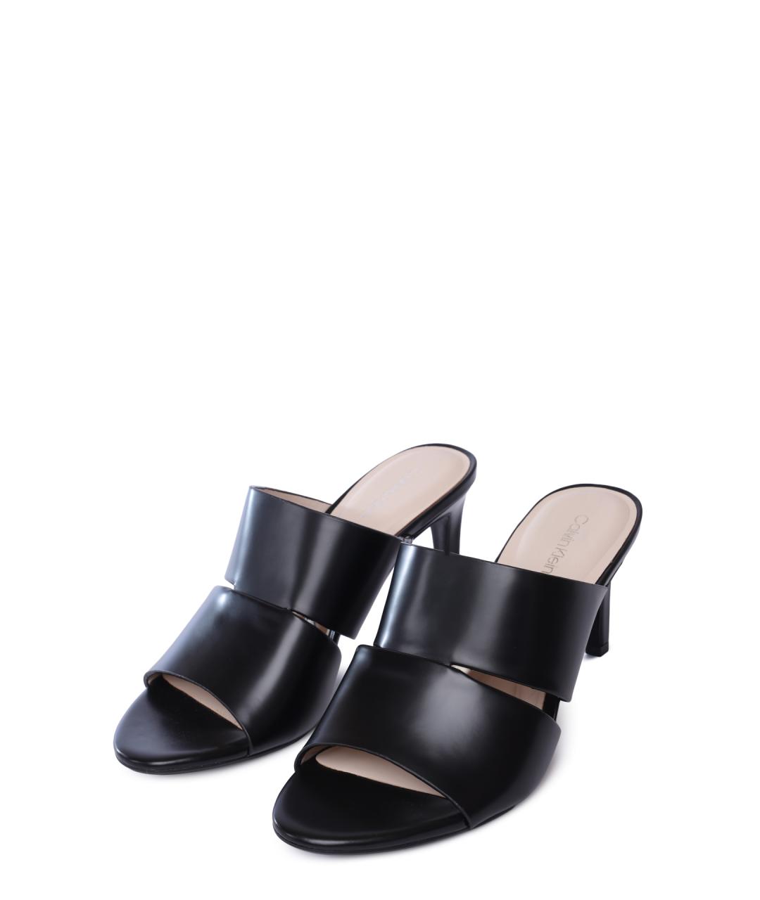 CALVIN KLEIN Черные кожаные мюли, фото 2