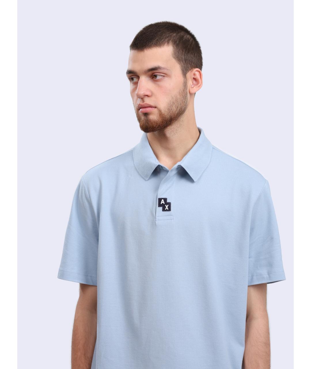 ARMANI EXCHANGE Голубое хлопковое поло с коротким рукавом, фото 4