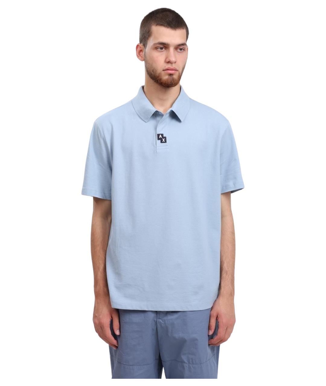 ARMANI EXCHANGE Голубое хлопковое поло с коротким рукавом, фото 1