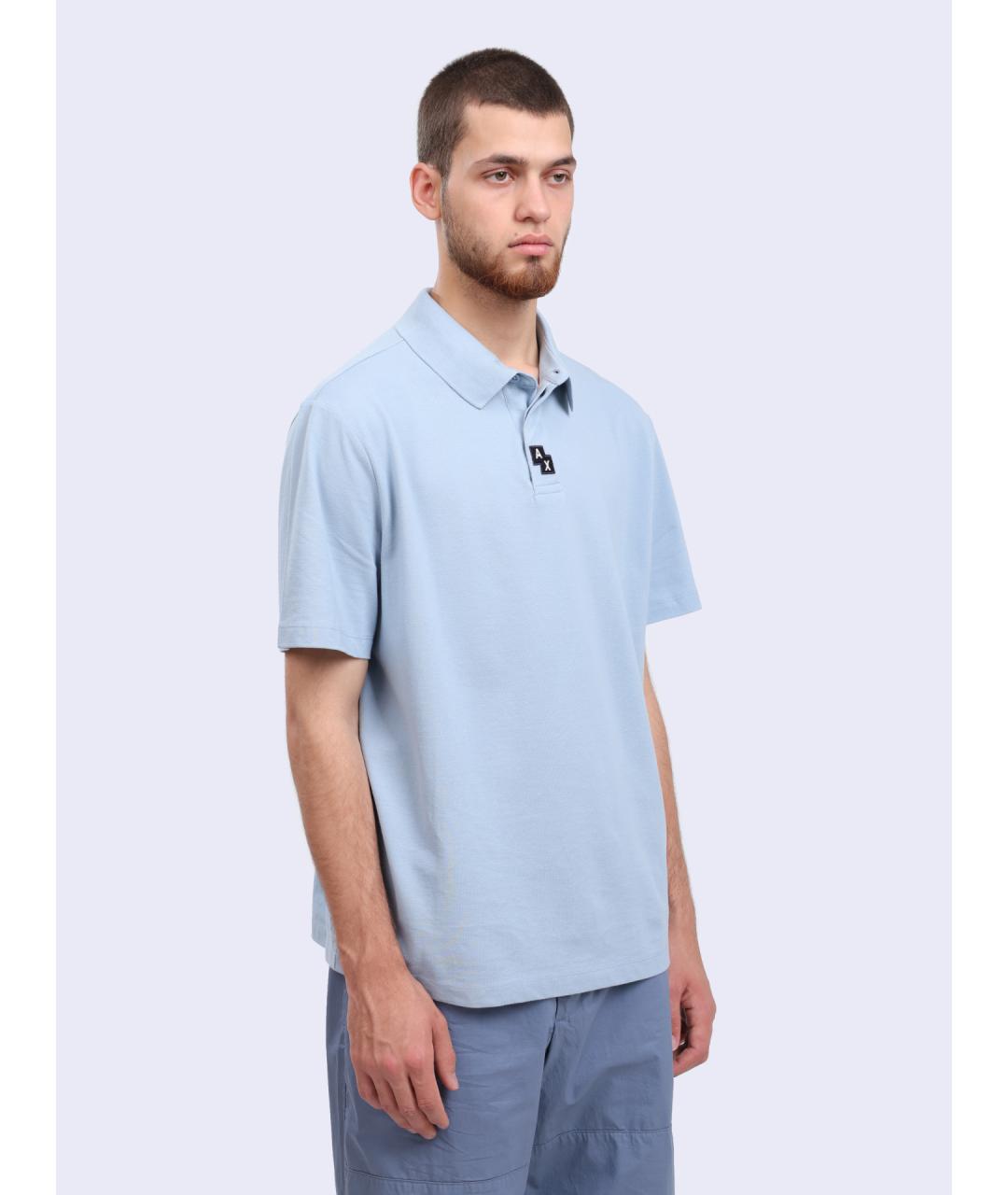 ARMANI EXCHANGE Голубое хлопковое поло с коротким рукавом, фото 3