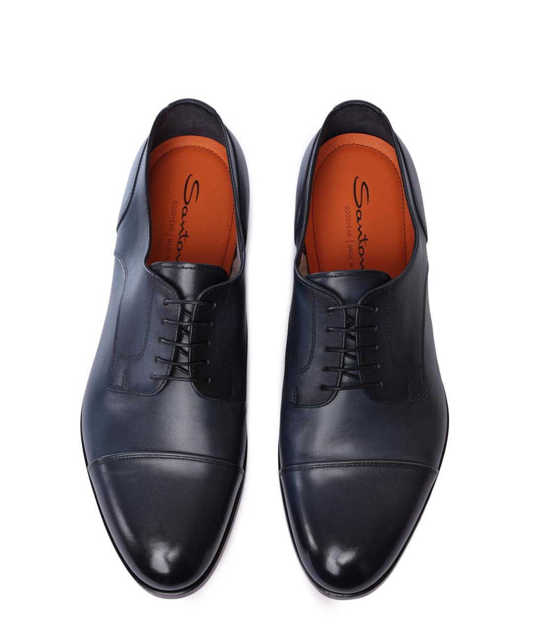 SANTONI Синие кожаные туфли, фото 3